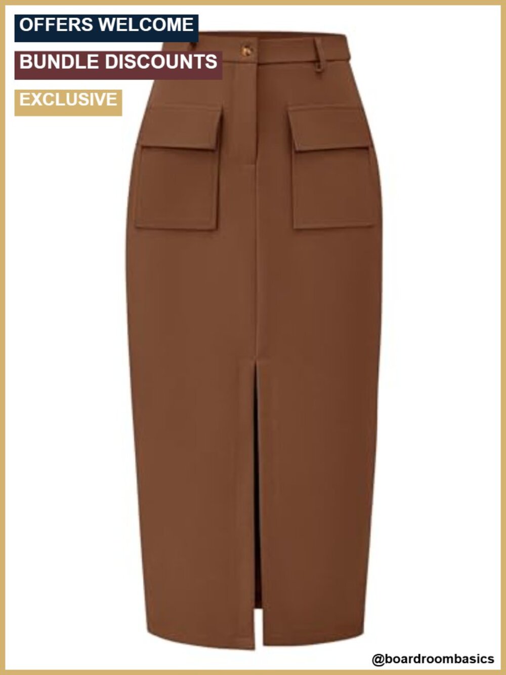 High Waist Cargo Midi Pencil Skirt with Pockets